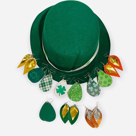 3 for $25 St. Patrick's Day Faux Leather Festive Dangle Earrings - Picture 7 of 7